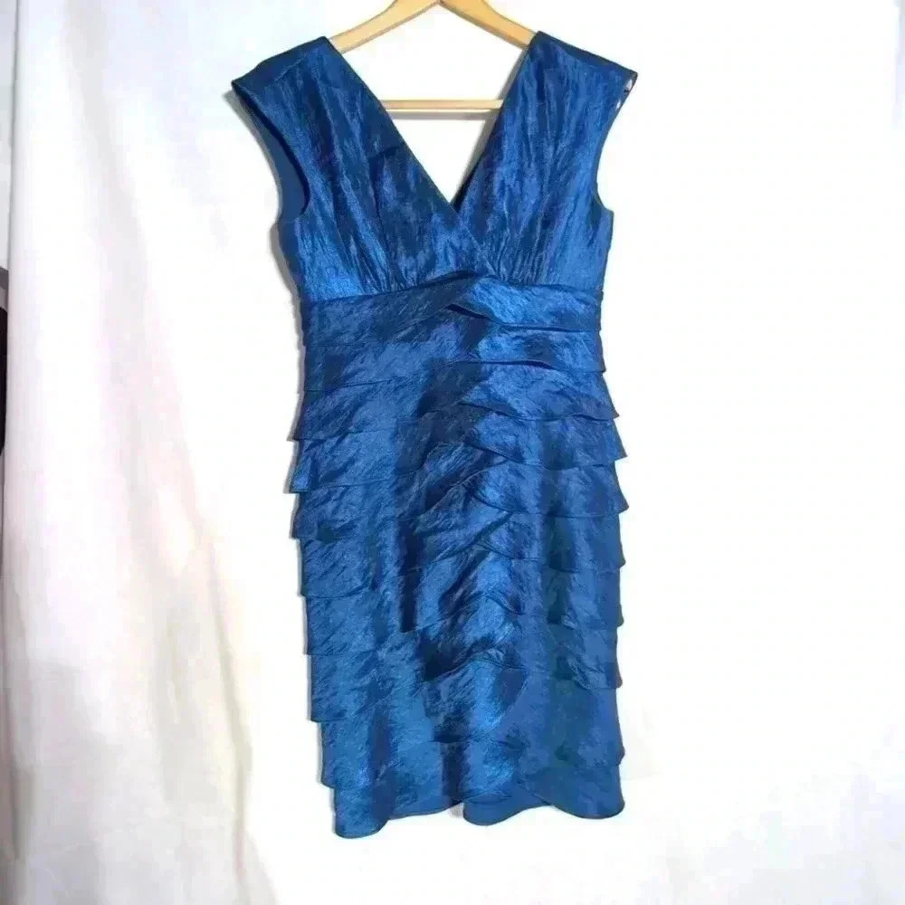 Dress Barn party dress Mermaid Ruffle blue sz 6 petite